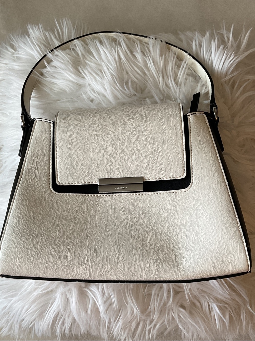 Calvin Klein White Structured Top-Handle Shoulder Bag